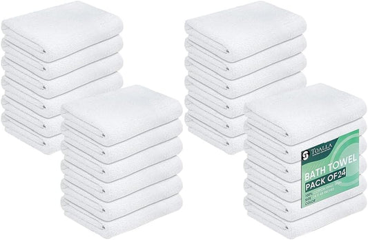 100% Cotton Bath Towel Set Pack of 24|500 GSM|Soft Large Bath Towel|Super Absorbent|Quick Dry|Ideal for Pool Home Gym Spa Hotel|Perfect for Daily Use|Bath Towel Set 24x48 Inche|White