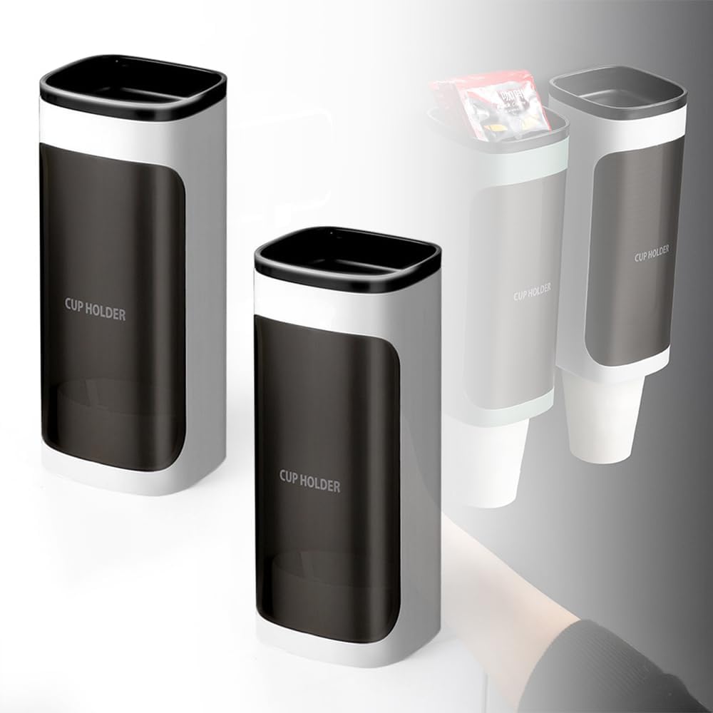 2 Pcs Cup Dispenser Wall Mounted, Bathroom Cup Dispenser Holder for 3oz-9.5oz Disposable Paper and Plastic Cups, Water Cooler Cup Dispenser with Adhesive Plate (Single White)