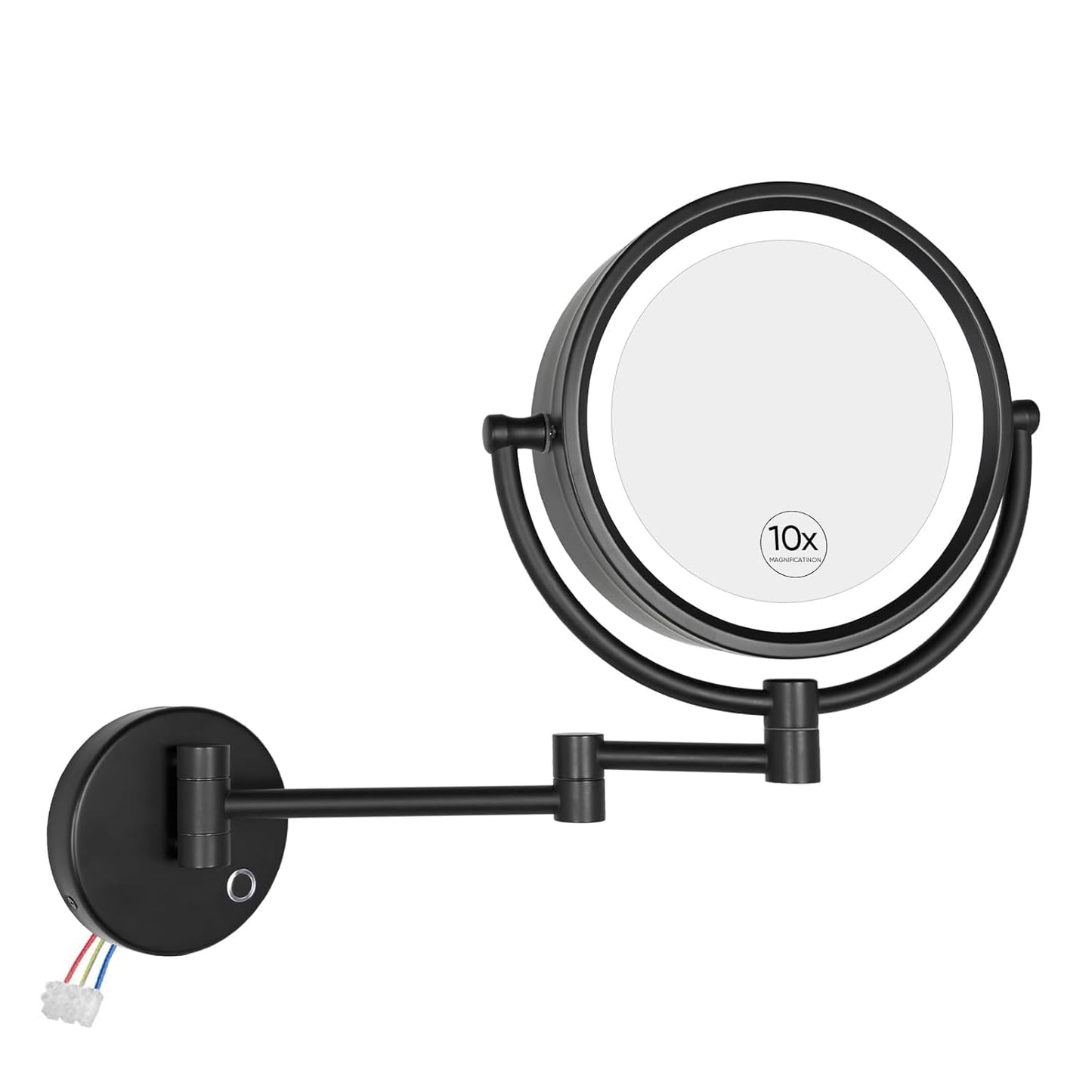 GURUN Wall Mounted Hardwired Makeup Mirror with 3 Tones LED Lights 10x Magnifying Mirror for Bathroom Bedroom 13" Extendable Arm Direct Wire Black Finish M1809DB(10x,Black)