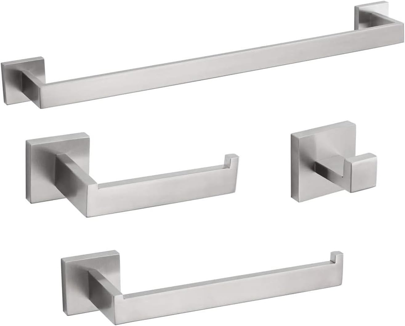 4-Piece Bathroom Hardware Set, Towel Rack Towel Bar Towel Holder Toilet Paper Holder Towel Hooks Modern Square Premium Stainless Steel Brushed Nickel Wall Mounted Bathroom Accessories Set (16inch)