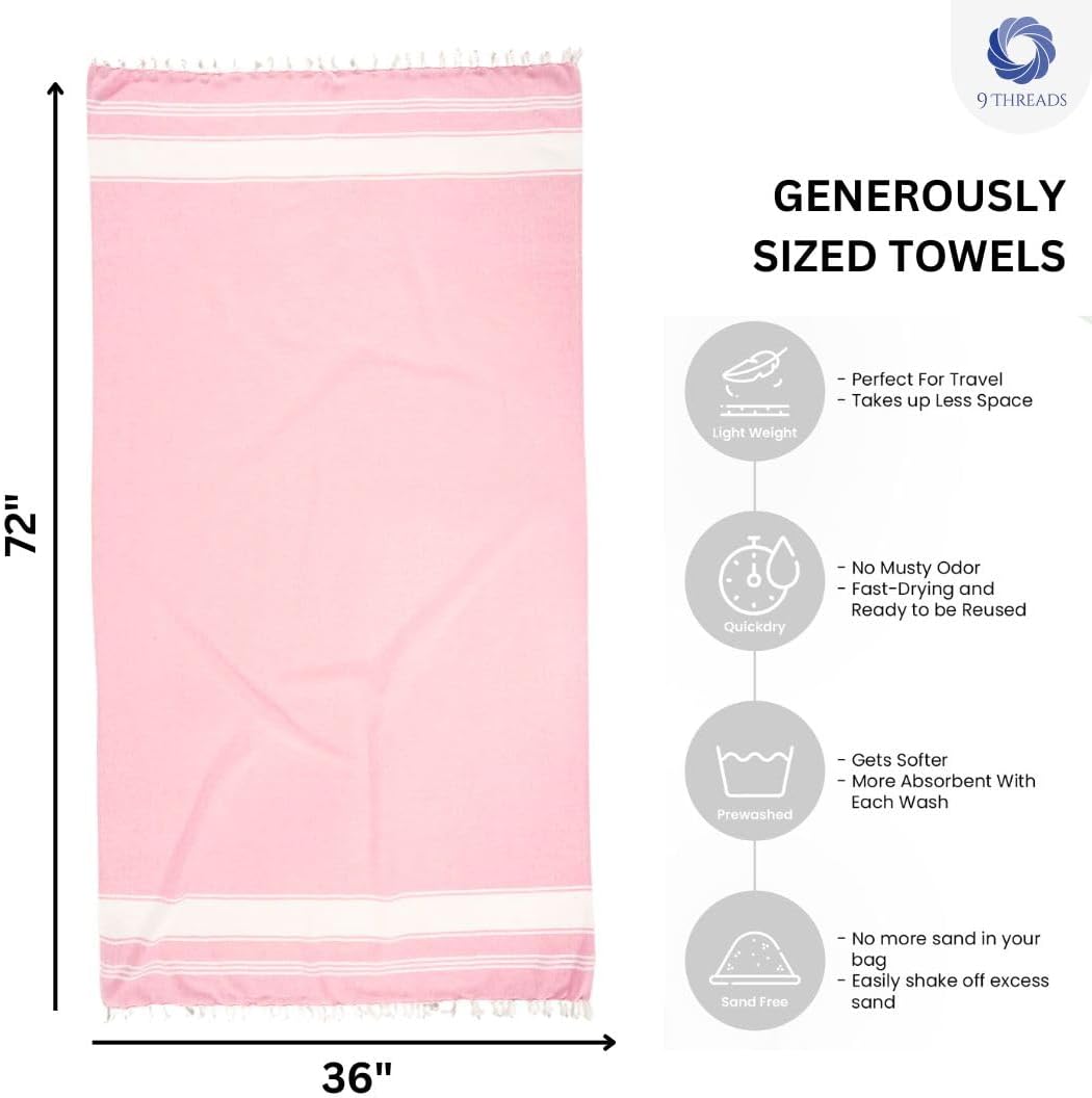 Cotton Turkish Beach Towel Towels Oversized 36"x72" Pool Absorbent Extra Large Quick Dry Sand Travel Towel (Mix, 6 Pack)