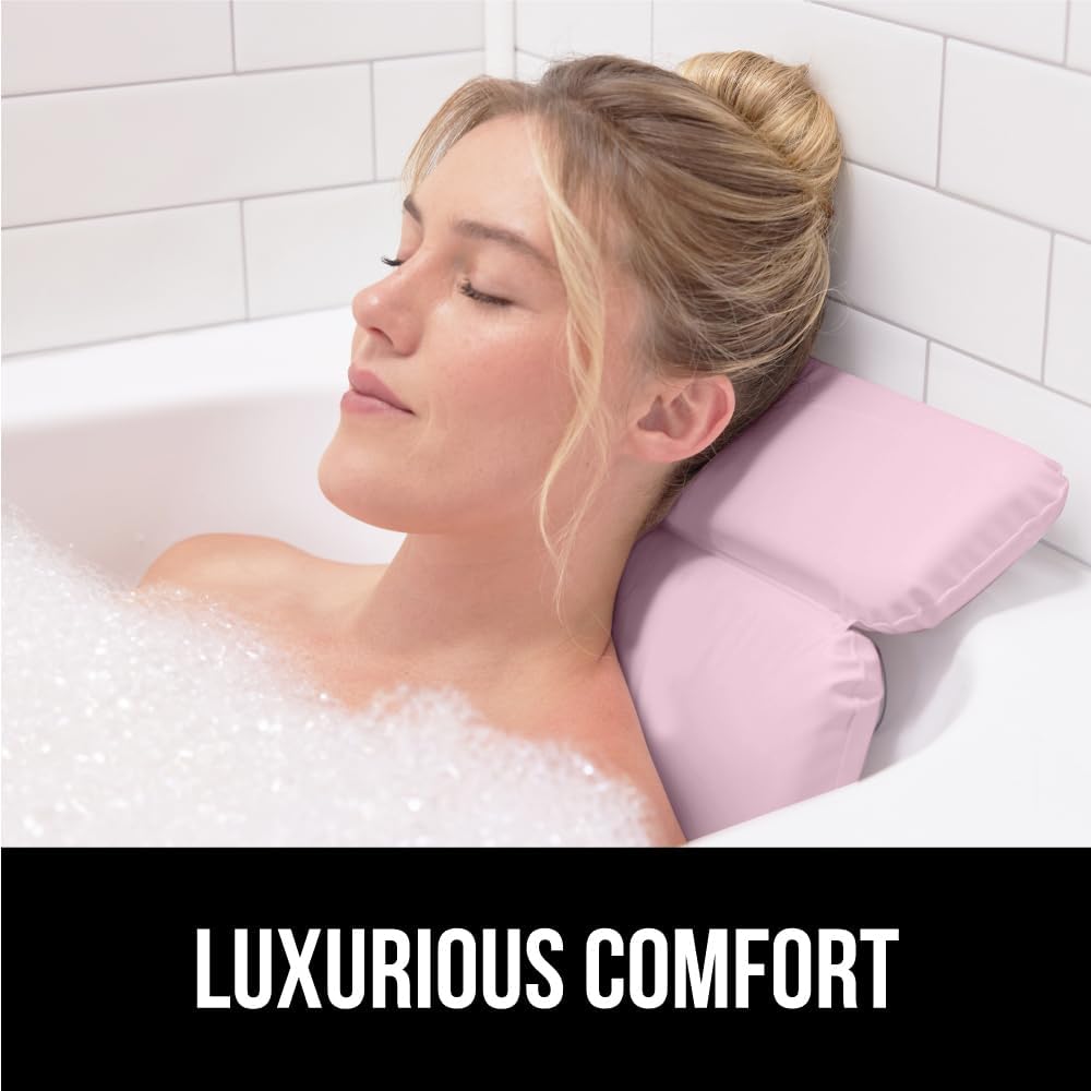 GORILLA GRIP Bath Pillow for Tub, Improved Suction Cups, Luxury Bathtub Pillows, Headrest for Neck and Back Support, Relaxing Home Spa, Hot Tubs and Bathroom Essentials, Gifts for Women, 2 Panel Pink