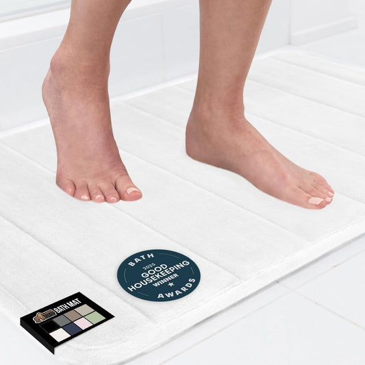 GORILLA GRIP Memory Foam Bath Mat, Soft Absorbent US Designed Bathroom Rug, Gripping Dots Machine Washable Bathmat, Cushioned Floor Mats, Shower Sink Rugs Room Décor Accessories, 42x24 White