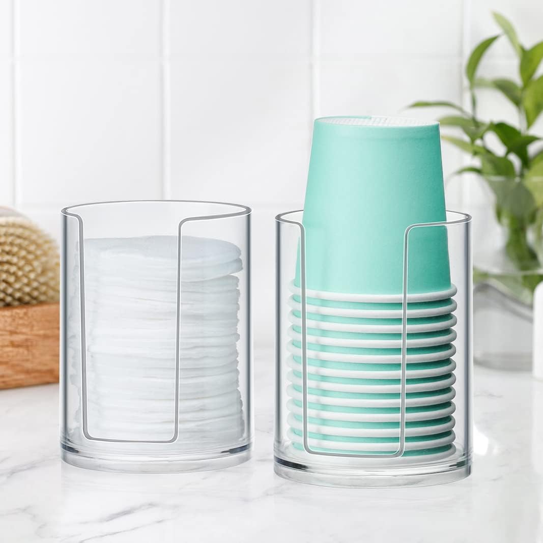 Bathroom Cup Dispenser, Small Paper Cups Holder Fit 3oz Disposable Mouthwash Cup, Clear Plastic Cup Dispenser for Bathroom Vanity Countertop (4 Pack)