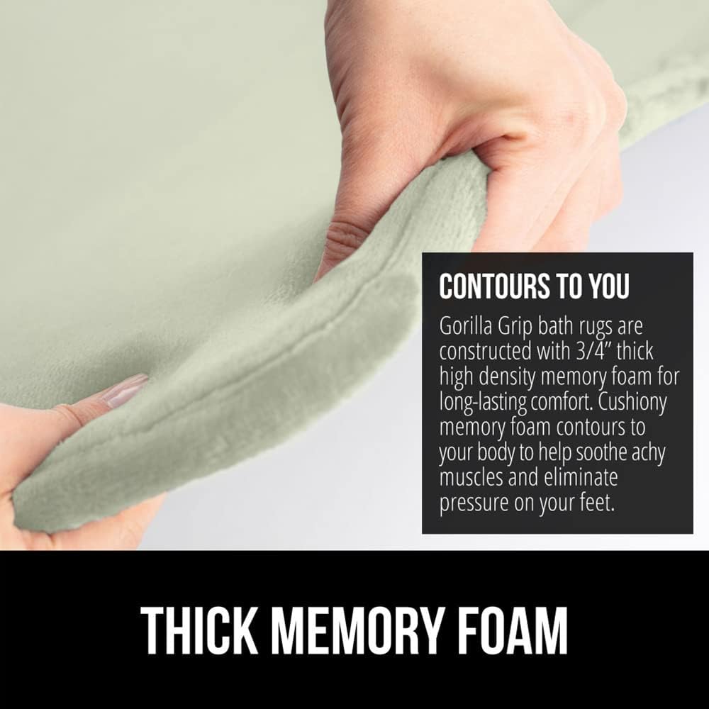 GORILLA GRIP Memory Foam Bath Mat, Soft Absorbent Velvet Bathroom Mats, Durable Dots on Underside, Machine Washable Bathmat, Carpet Rug Room Decor for Shower Tub Floor RV, 60x24 Rugs, Sage