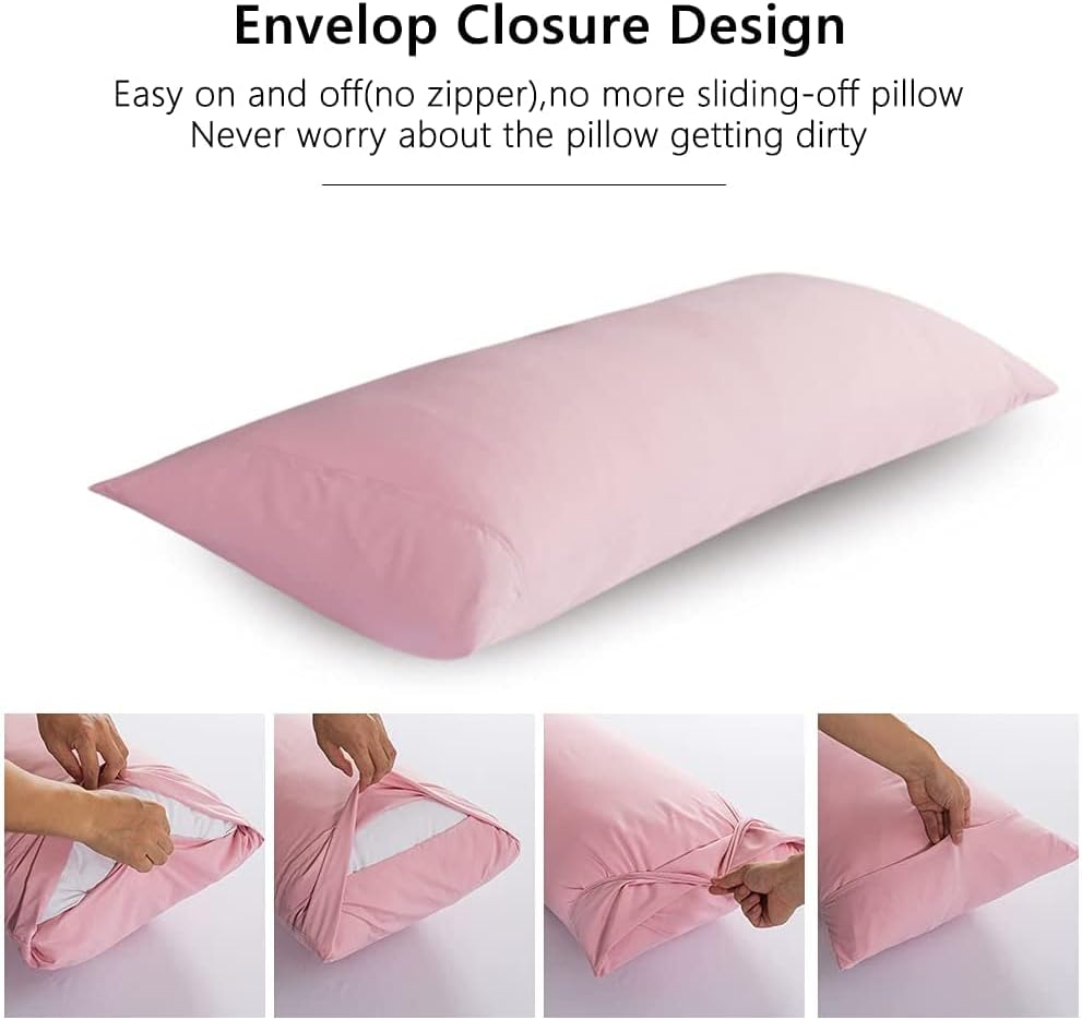 ELNIDO QUEEN Body Pillow with Pillowcase - Soft Long Bed Pillow for Adults - Breathable Full Body Pillow Insert for Sleeping, 20x54inches - Pink