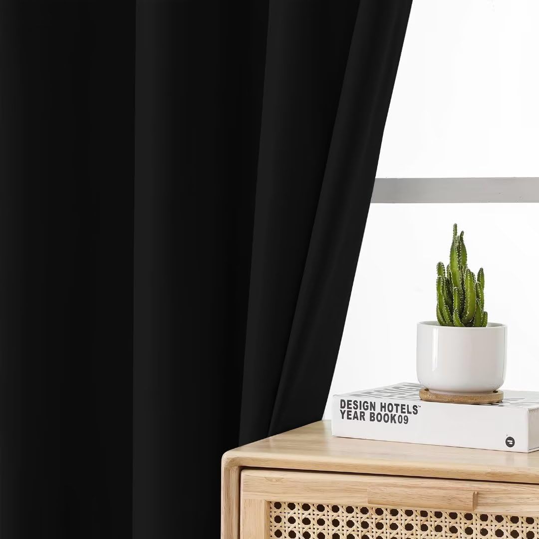 Joydeco Blackout Curtains - 96 Inch Long, Grommet Solid Black Curtains for Living Room & Bedroom, 2 Panels