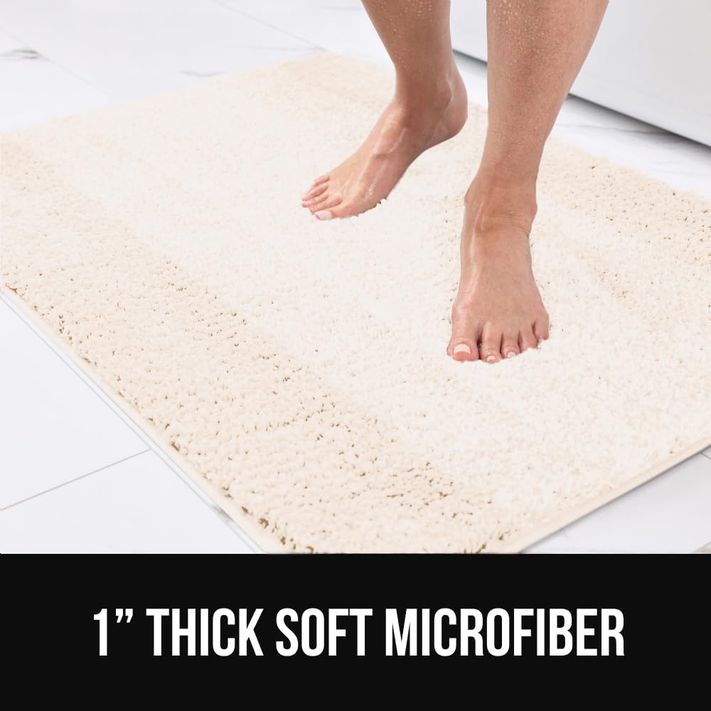 GORILLA GRIP Ultra Soft Plush Bathroom Rugs with Textured Rubber Backing, Absorbent Quick Dry Bath Mat, Machine Washable Shower Mats, Home Décor Accessories Bathmat Rug Essentials, 24 x 16 Ivory