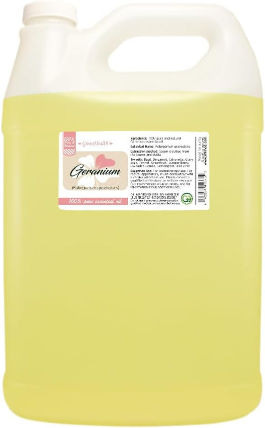 Geranium Essential Oil - 128 fl oz (1 Gallon) Plastic Bottle w/Cap - 100% Pure Essential Oil by GreenHealth