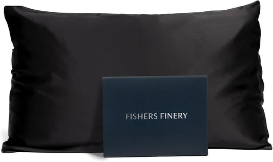 Fishers Finery 25mm 100% Pure Mulberry Silk Pillowcase (Black Queen)