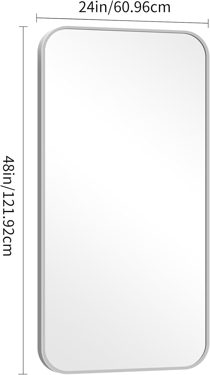 24" x 48"Bathroom Mirror, Sliver Wall Mirror with Metal Frame, Decorative Rectangular Vanity Mirror for Bedroom Bathroom Living Room Entryway (Horizontal/Vertical)
