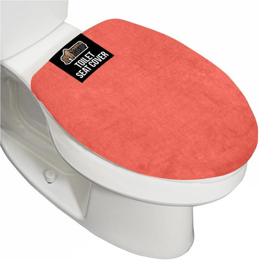 GORILLA GRIP Thick Memory Foam Bathroom Toilet Lid Seat Cover, Soft Velvet Topside, Machine Wash, Plush Cushioned Covers Fits Most Size Lids, Decorative Bath Room Accessories, 19.5x18.5, Coral