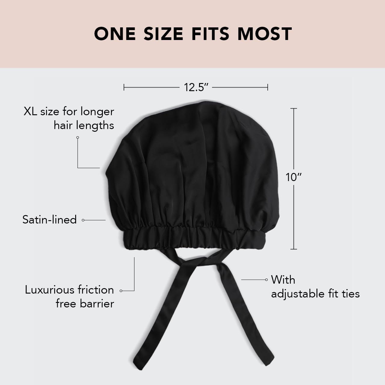 Kitsch XL Satin Bonnet for Sleeping - Softer Than Silk Hair Bonnet For Women - Secure Fit, Adjustable Night Cap For Curly & Textured Hair - Prevents Breakage, Tangles & Thinning - Black