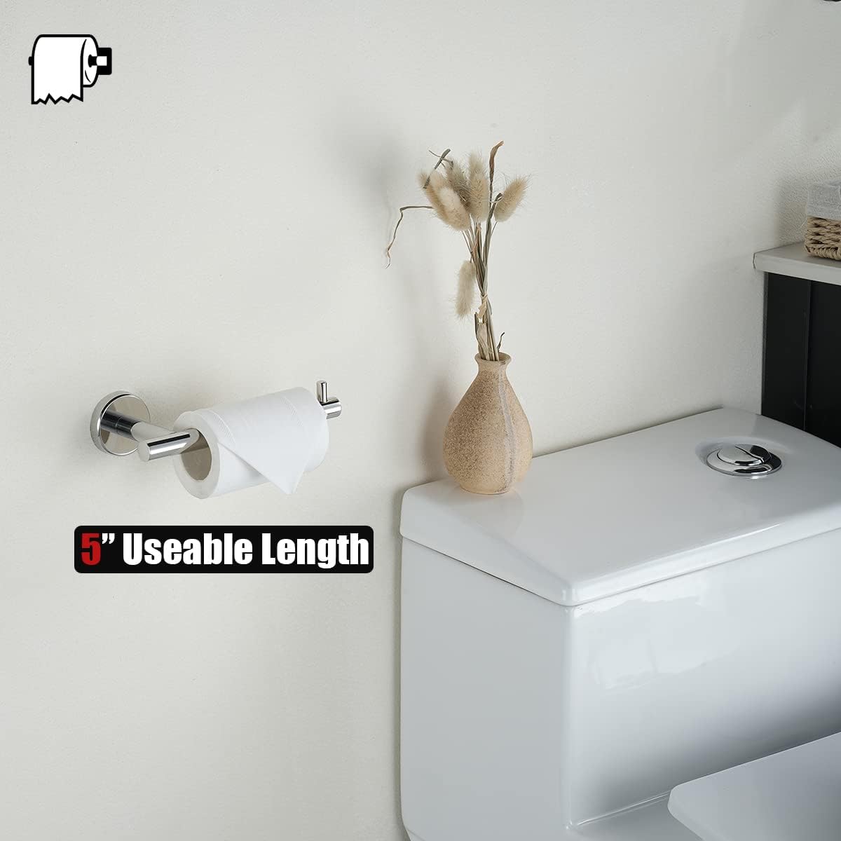 JQK Chrome Toilet Paper Holder, 5 Inch 304 Stainless Steel Thick 8mm Tissue Paper Dispenser for Bathroom, Hold Mega Rolls, Polished Chrome Wall Mount, TPH100-CH
