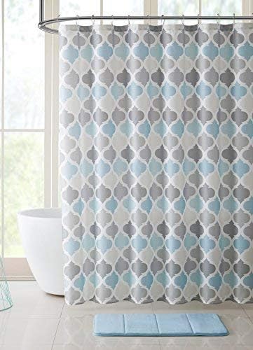 VCNY Home Universal Bathroom Fabric Shower Curtain for Men or Women: Muted Tones of Blue and Grey (Conrad Multi)