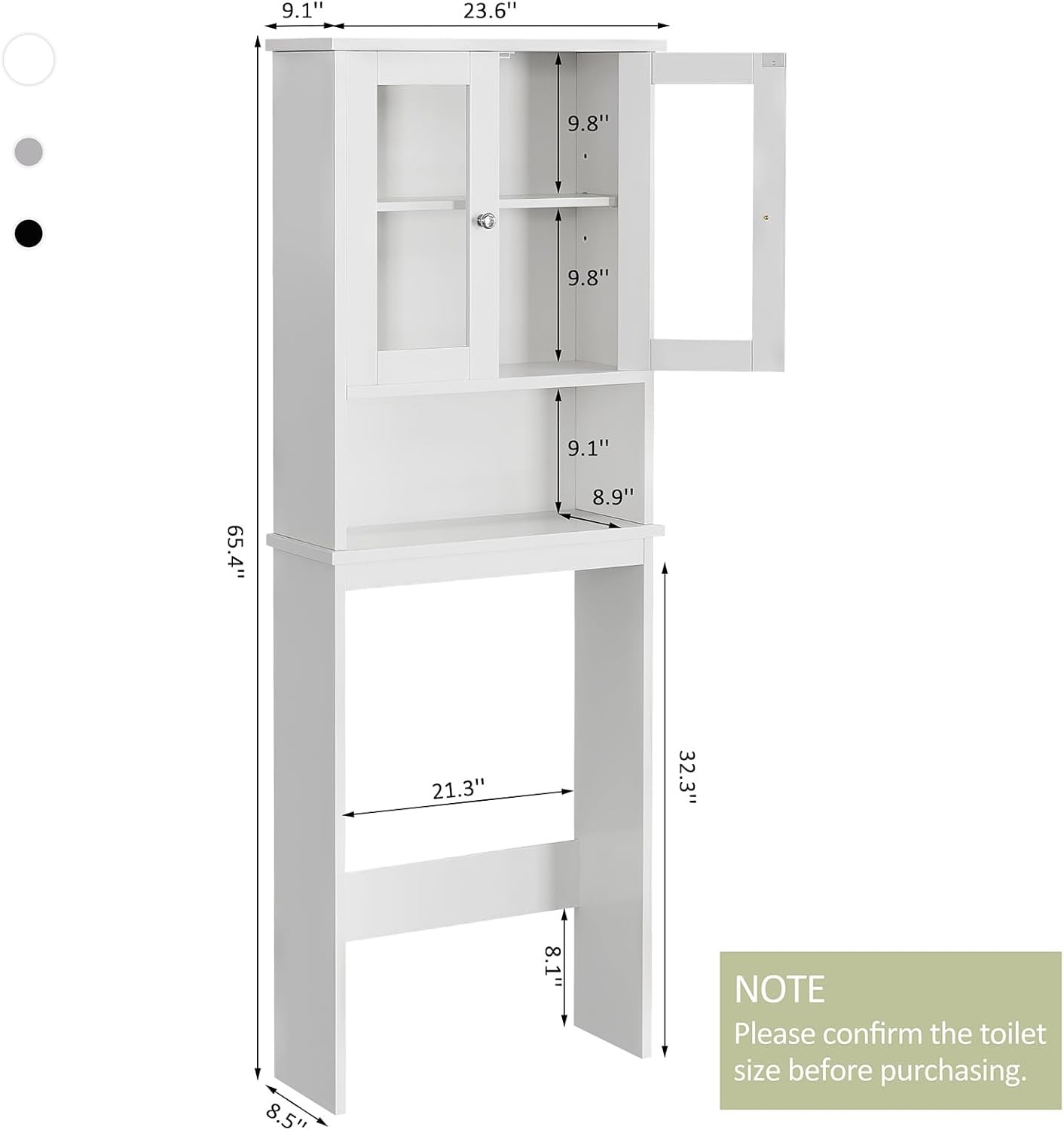 Meilocar Over The Toilet Storage Cabinet for Bathroom, Storage Organizer Over Toilet, Space Saver with Tempered Glass Doors, White