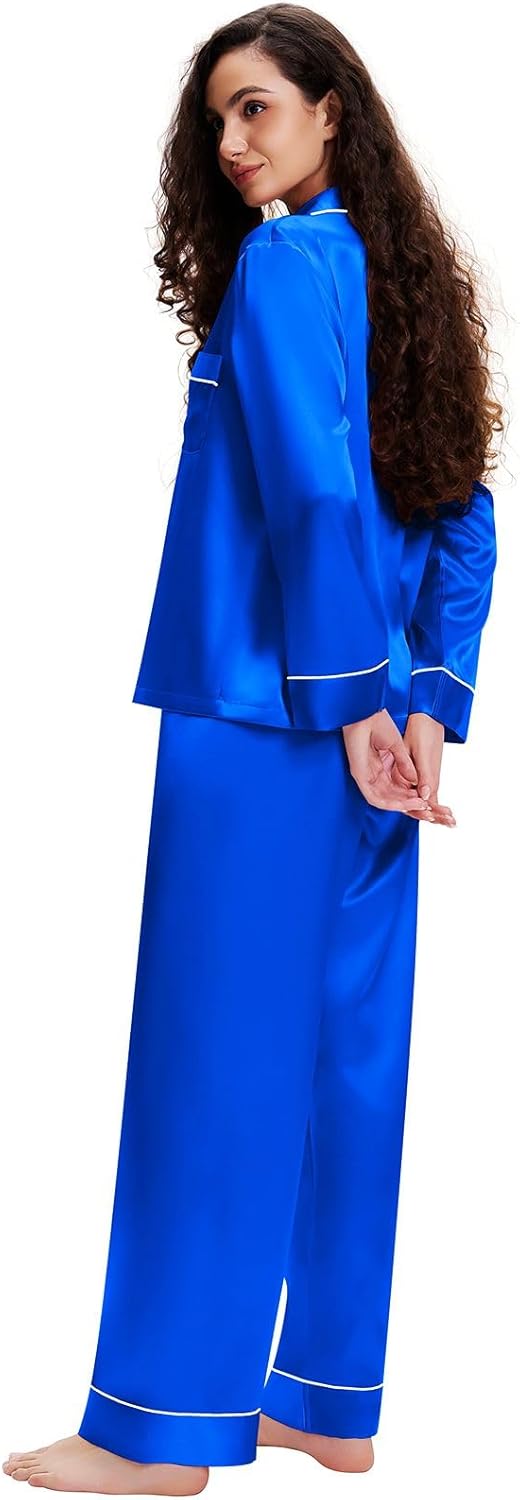 Lonxu Silk Satin Womens Pajama Sets Button Down Sleepwear Loungewear XS~3XL