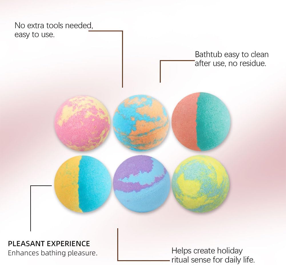 6 Pcs Christmas Bath Bombs Gift Set for Women,Handmade Natural Bath Bomb with Fizz Effect,Moisturizing and Soften Skin,Fruit & Flower Scents Skin Care Bathbombs for Stocking Stuffers Gift