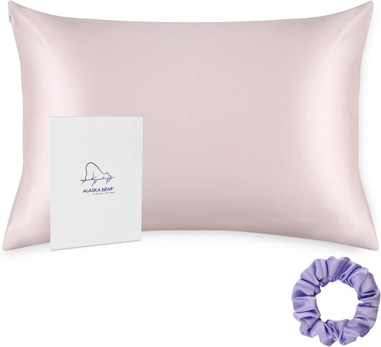 ALASKA BEAR Silk Pillowcase Envelope Closure, 22 Momme 100 Percent Mulberry Silk Pillow Slip Foldover Design, Washable and NO Zipper, Queen(1, Pink)