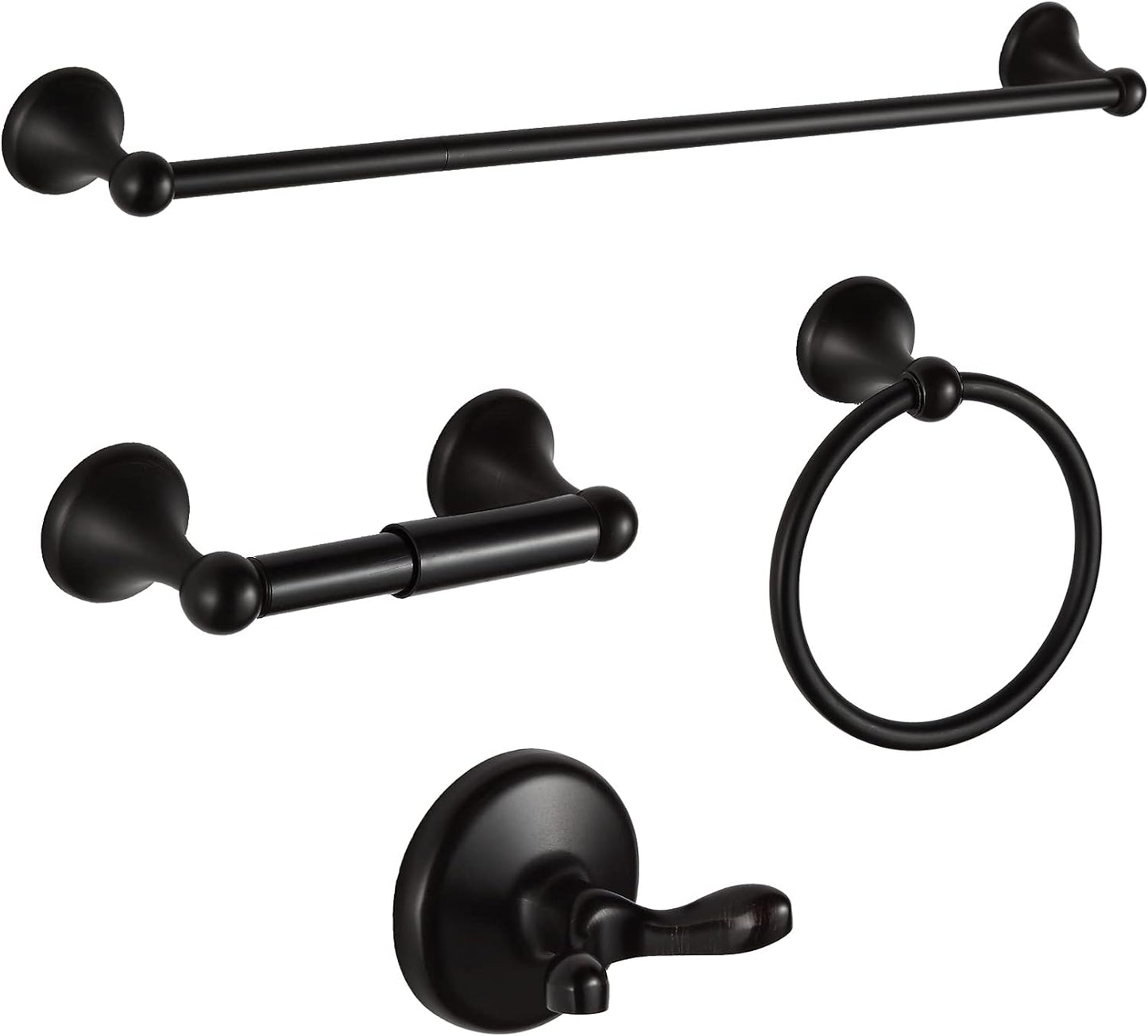 BGL Bathroom Hardware Set, Oil-Rubbed Bronze Adjustable Expandable Towel Bar 4-Piece ORB Bathroom Accessory Set Wall Mounted Robe Hook Toilet Paper Holder Towel Ring Towel Bar