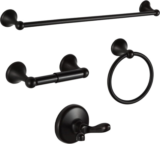 BGL Bathroom Hardware Set, Oil-Rubbed Bronze Adjustable Expandable Towel Bar 4-Piece ORB Bathroom Accessory Set Wall Mounted Robe Hook Toilet Paper Holder Towel Ring Towel Bar