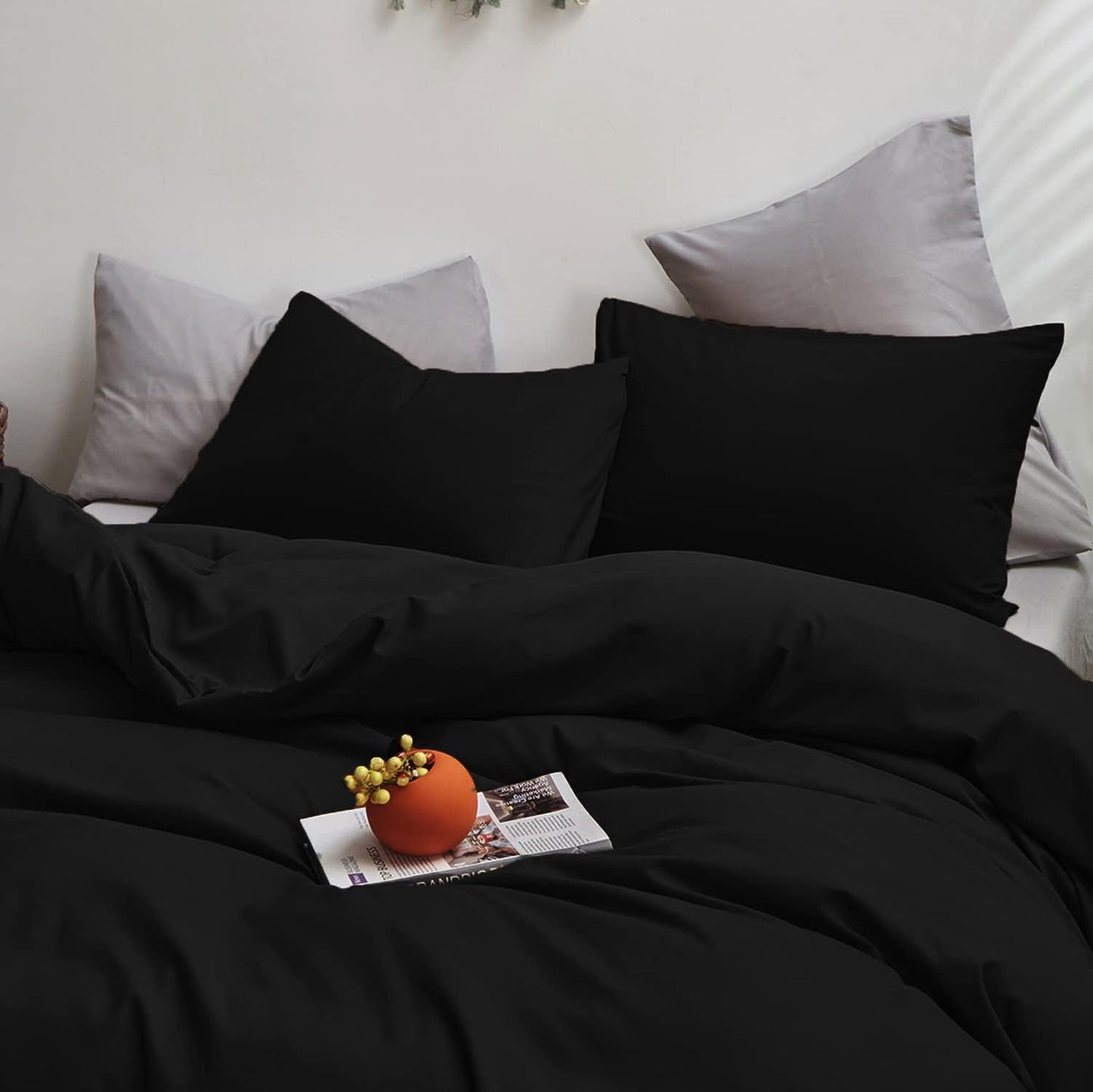 Cottonight Black Comforter Set King Men Women All Black Bedding Set Blanket Quilts Solid Fuzzy Modern Gothic Cozy Dark Color Comforter Set for King Bed Women Men