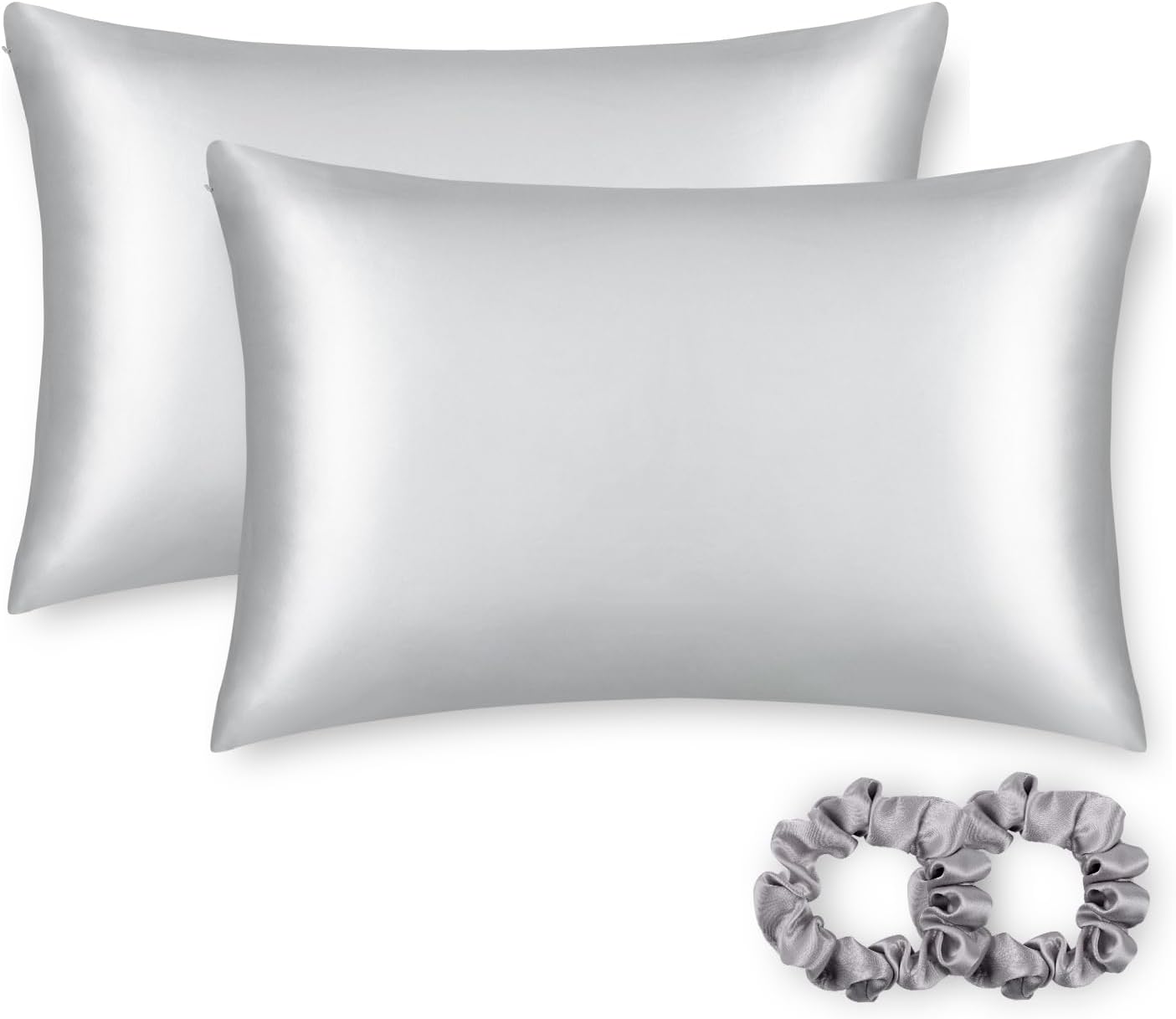 ALASKA BEAR Silk Pillowcase for Hair and Skin, Set of 2 Pure Genuine 22 Momme Mulberry Silk Pillow Cases Queen Size for Bliss Sleep Better Than Poly Satin, Zipper Closure(2pc,Silver)