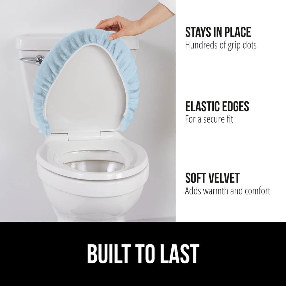 GORILLA GRIP Thick Memory Foam Bathroom Toilet Lid Seat Cover, Soft Velvet Topside, Machine Wash, Plush Cushioned Covers Fits Most Size Lids, Decorative Bath Room Accessories, 19.5x18.5, Light Blue