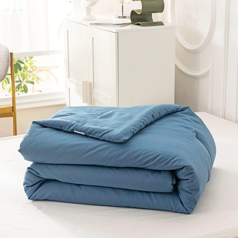 Cottonight Blue Comforter Sets Full Lake Blue Bedding Set Blanket Quilt Solid Color Modern Breathable Soft Full Bedding Comforter Sets for Women Men