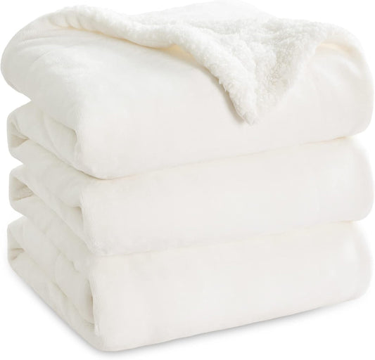 Bedsure GentleSoft Sherpa Fleece Blankets King Size for Bed - Thick and Warm Throw for Women and Men, Soft Fuzzy Plush King Blanket for Winter, White, 108x90 Inches