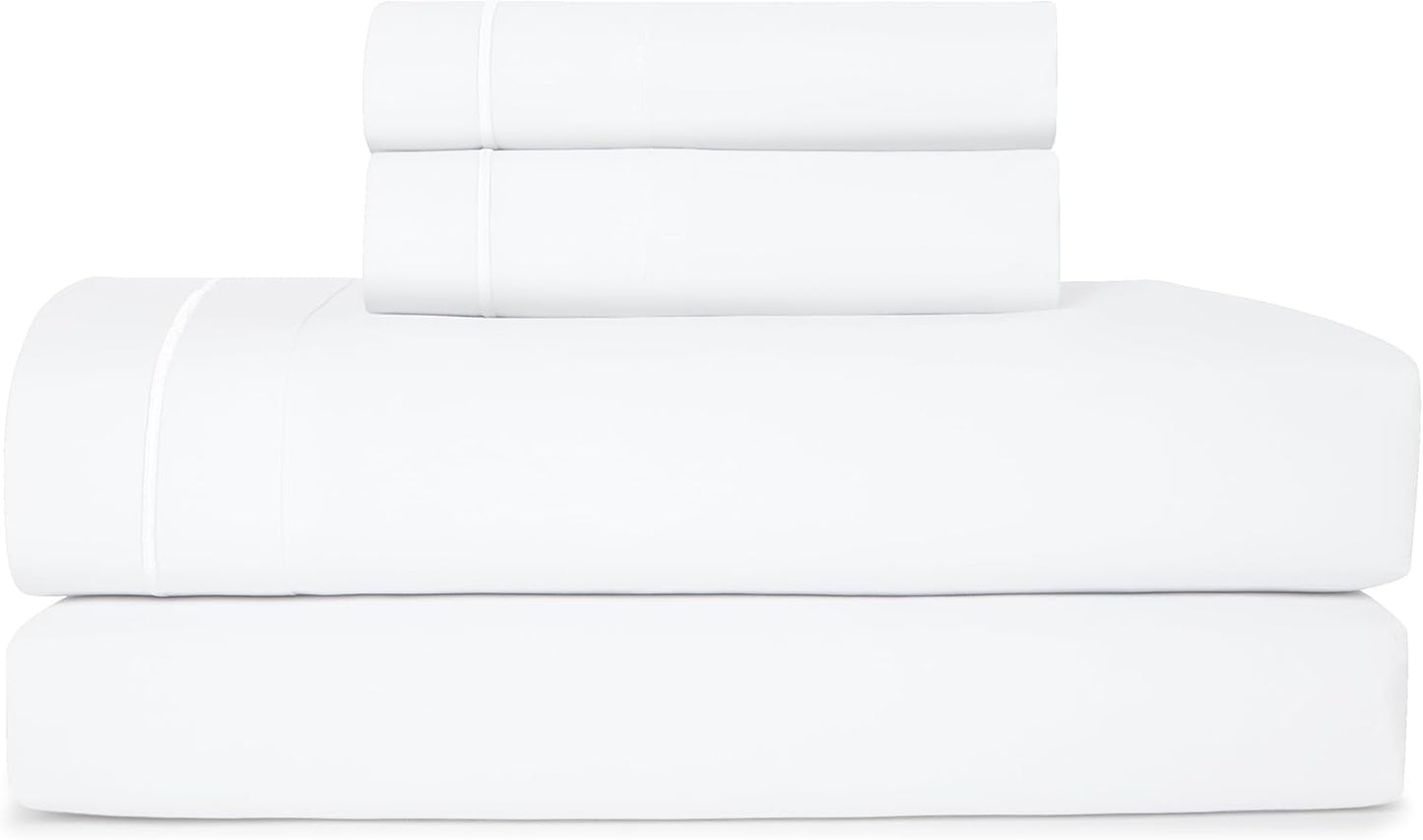CASUAL LIVING King Sheets 4 Piece Set with 2 Pillowcases, Soft Microfiber Hypoallergenic Washable Deep Pocket Lightweight Bedding Elasticized, King Sheet Sets, White