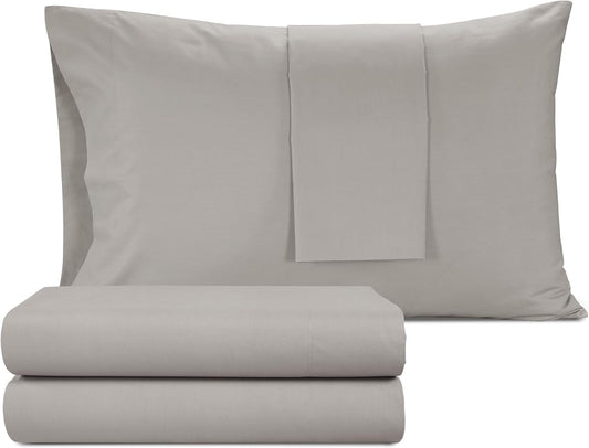 IZOD 100% Egyptian Cotton Sheets Set Twin Size, Cotton Percale Crisp Sheet Set 3Pc,Lightweight & Deep Pocket fits Upto 17", Long-Staple Soft Combed, Hotel Style Luxury Bedding Sheet - Sterling Silver