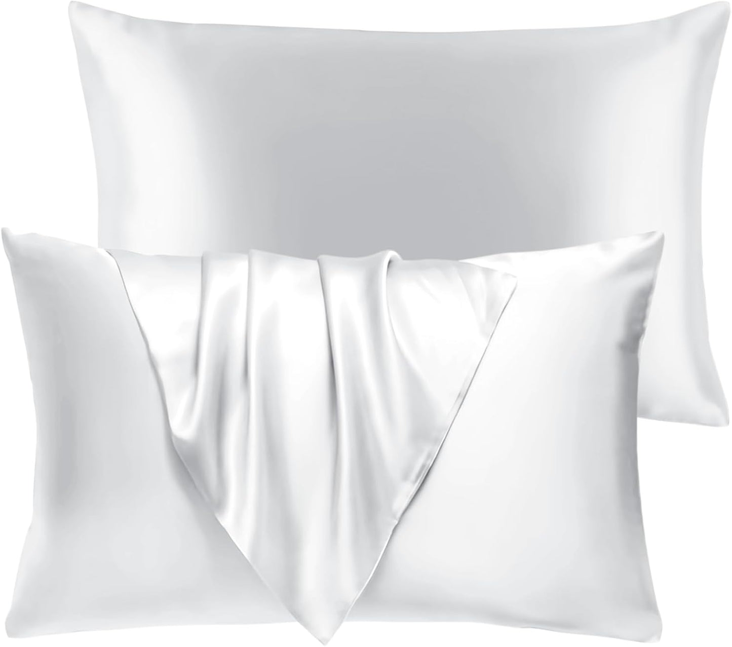 BHZ Satin Goose Down Feather Pillows King Size Set of 2 with White Satin Pillowcase for Hair and Skin, Cooling Pillow Cases Similar to Silk Pillow Cases, Decorative for Women, Mom Men