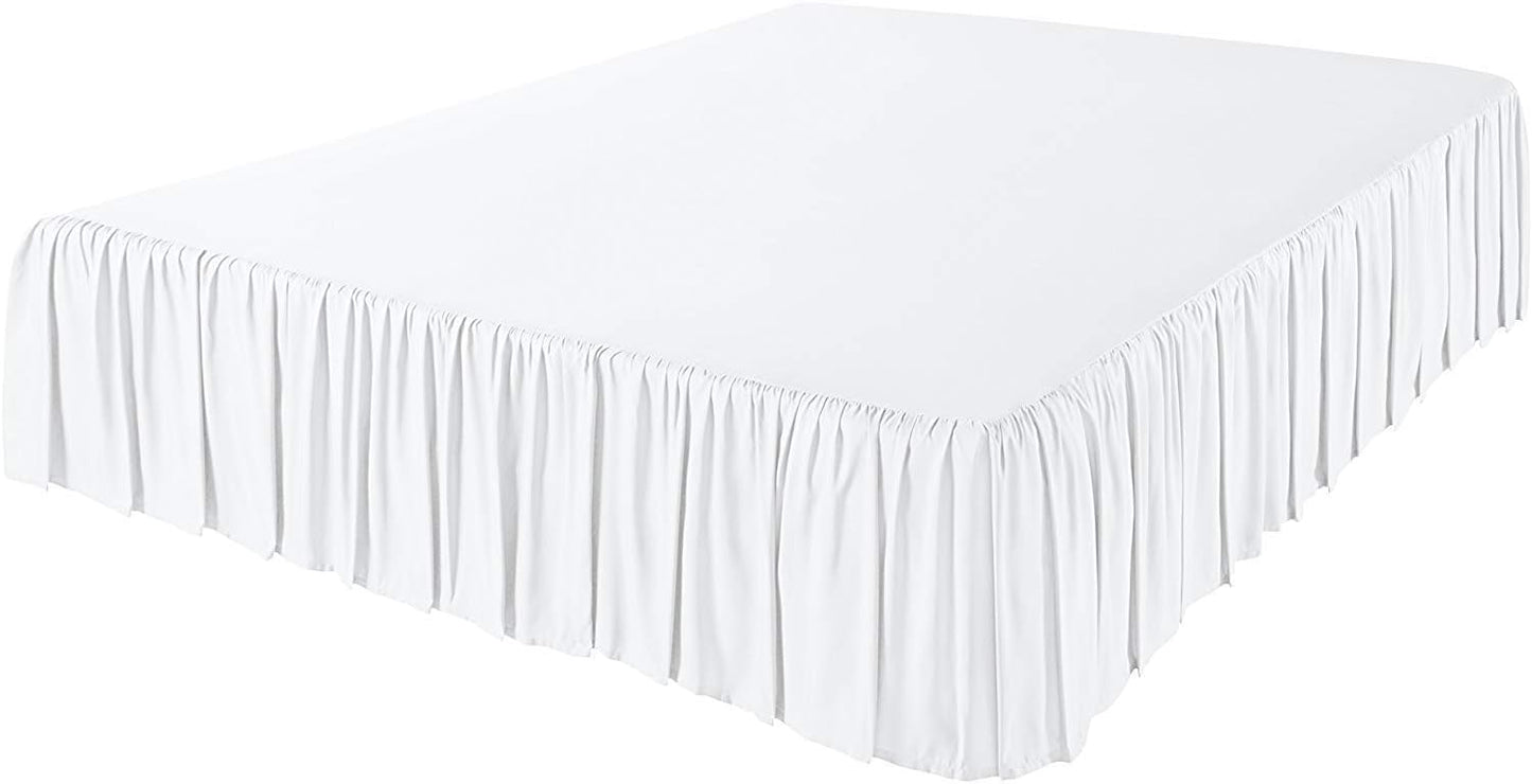 KRISHNA Ruffled Bed Skirt with Split Corners King, 100% Microfiber Hotel Quality, 21 Inch Drop Dust Ruffle Gathered Bedskirt with Platform, 78" x 80", White