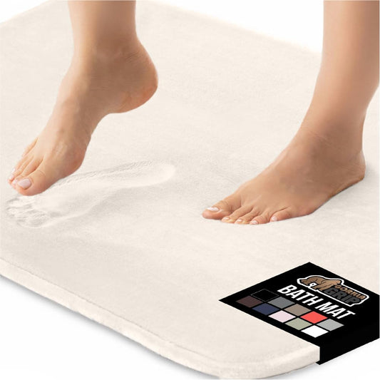 GORILLA GRIP Memory Foam Bath Mat, Soft Absorbent Velvet Bathroom Mats, Durable Dots on Underside, Machine Washable Bathmat, Carpet Rug Room Decor for Shower Tub Floor RV, 48x24 Rugs, Cream