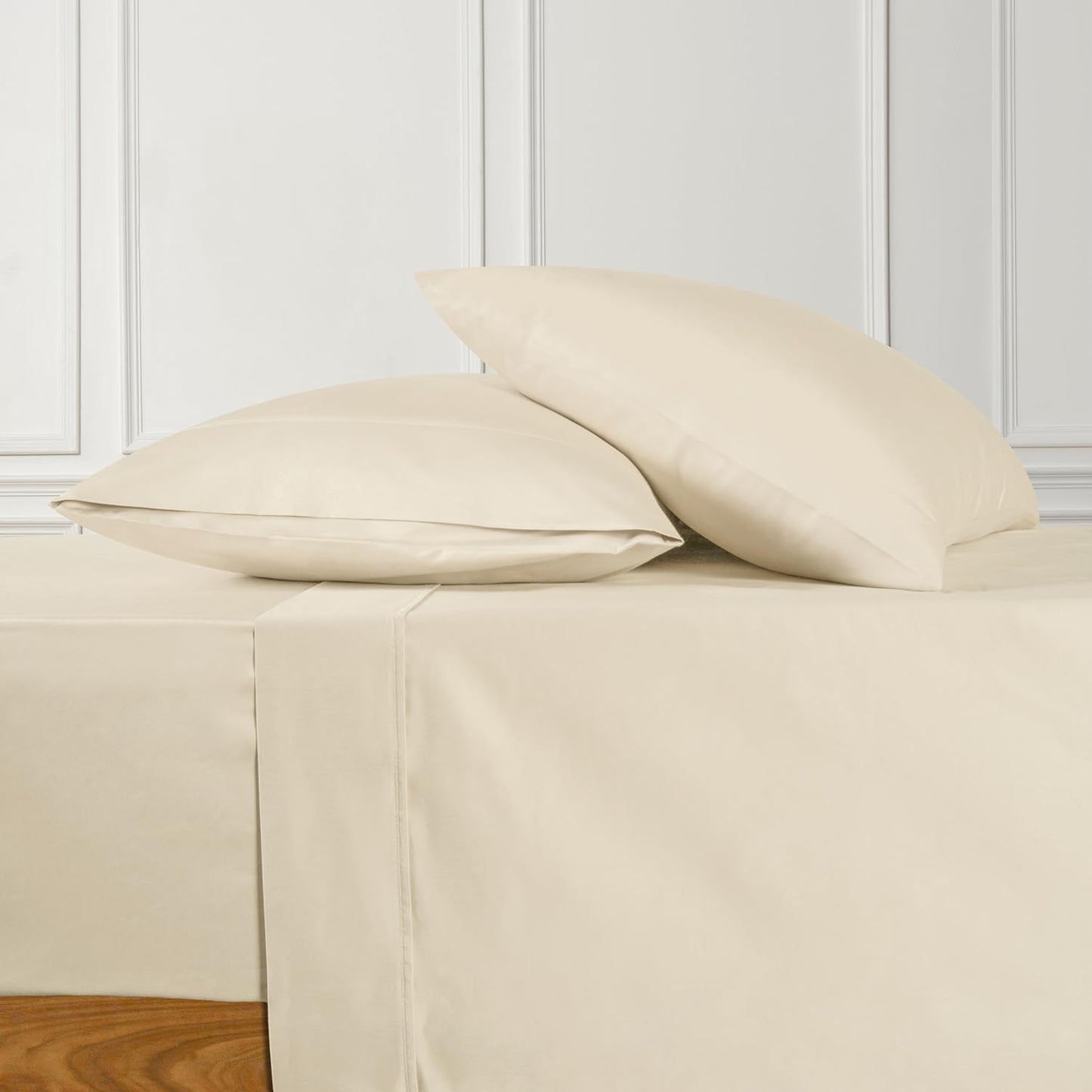 URBANHUT 700 Thread Count Queen Sheet Set Egyptian Cotton Sheets, 4Pc Sheet Set Soft Luxury Bed Sheets for Queen Size Bed, Sateen Weave Hotel Sheets, 16'' Elasticized Deep Pocket - Ivory
