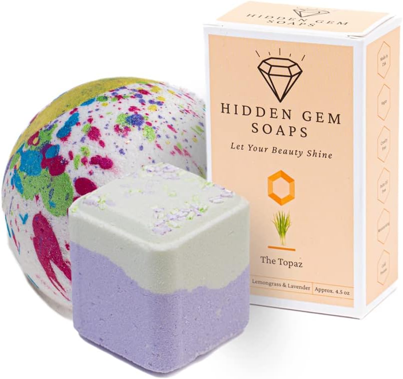 November Birthstone Topaz 3 Piece Gift Set All Natural Bar Soap, Bath Bomb, Shower Steamer Made in USA Palm Oil Free