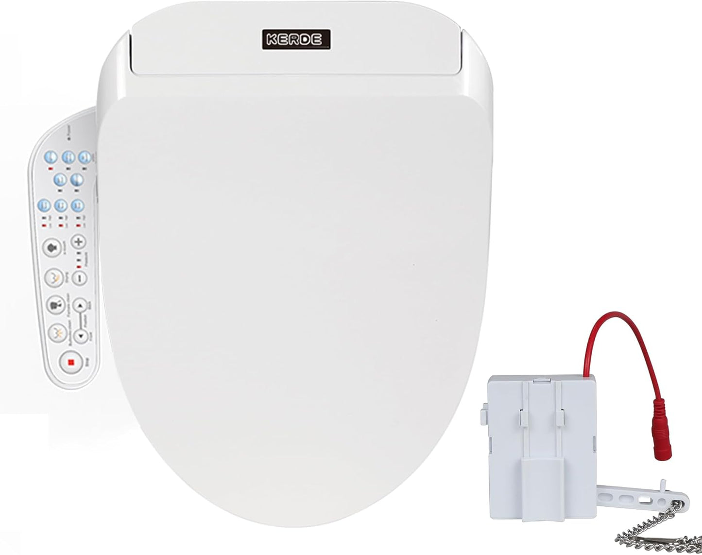 KERDE P30A Electric Bidet Toilet Seat - Smart Heated Seat with Auto-Flush, Side Panel Control for Existing Toilets, Quiet Close Lid & Warm Air Dryer Elongated