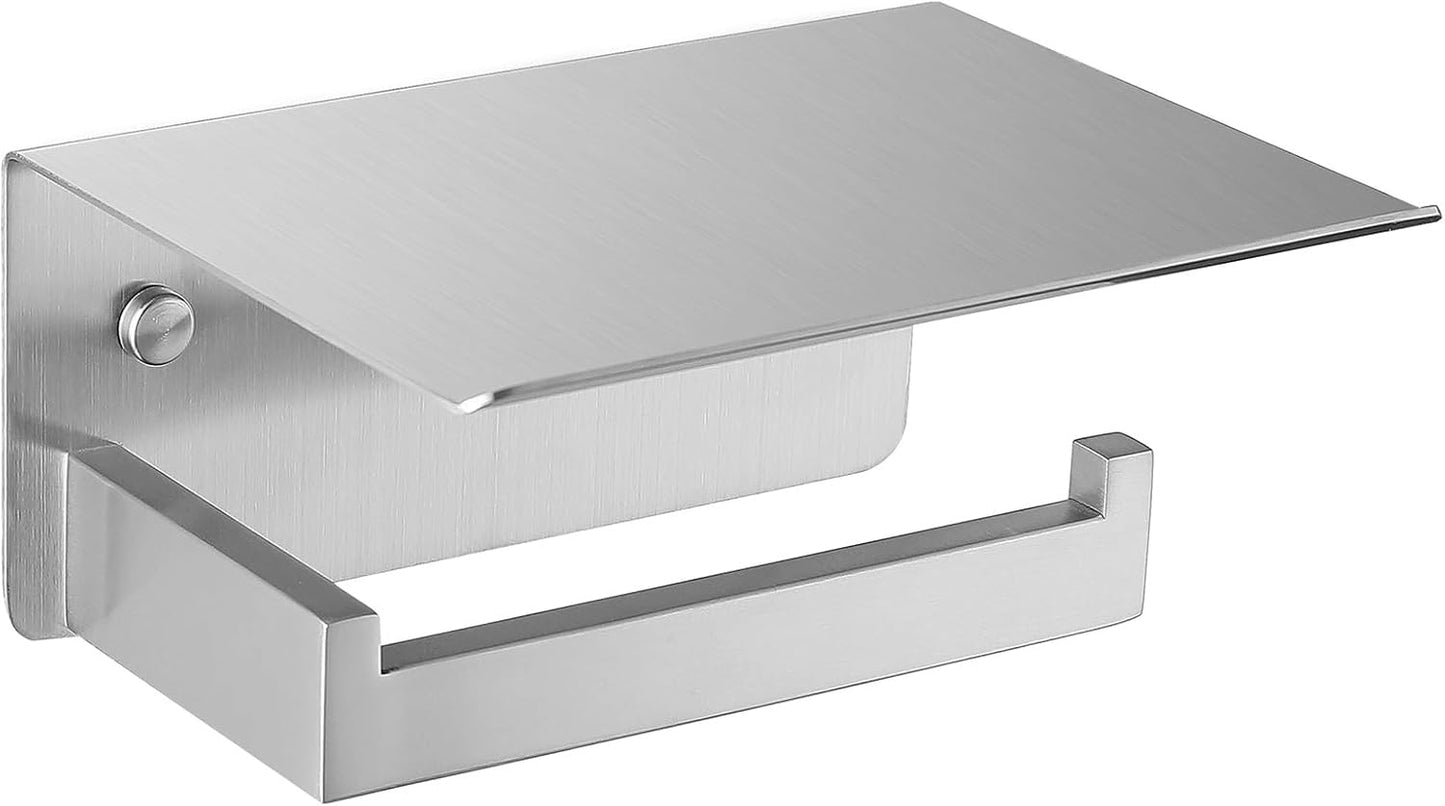 Angle Simple Toilet Paper Holder with Shelf, 304 Stainless Steel Toilet Tissue Roll Holder Brushed Nickel Wall Mount