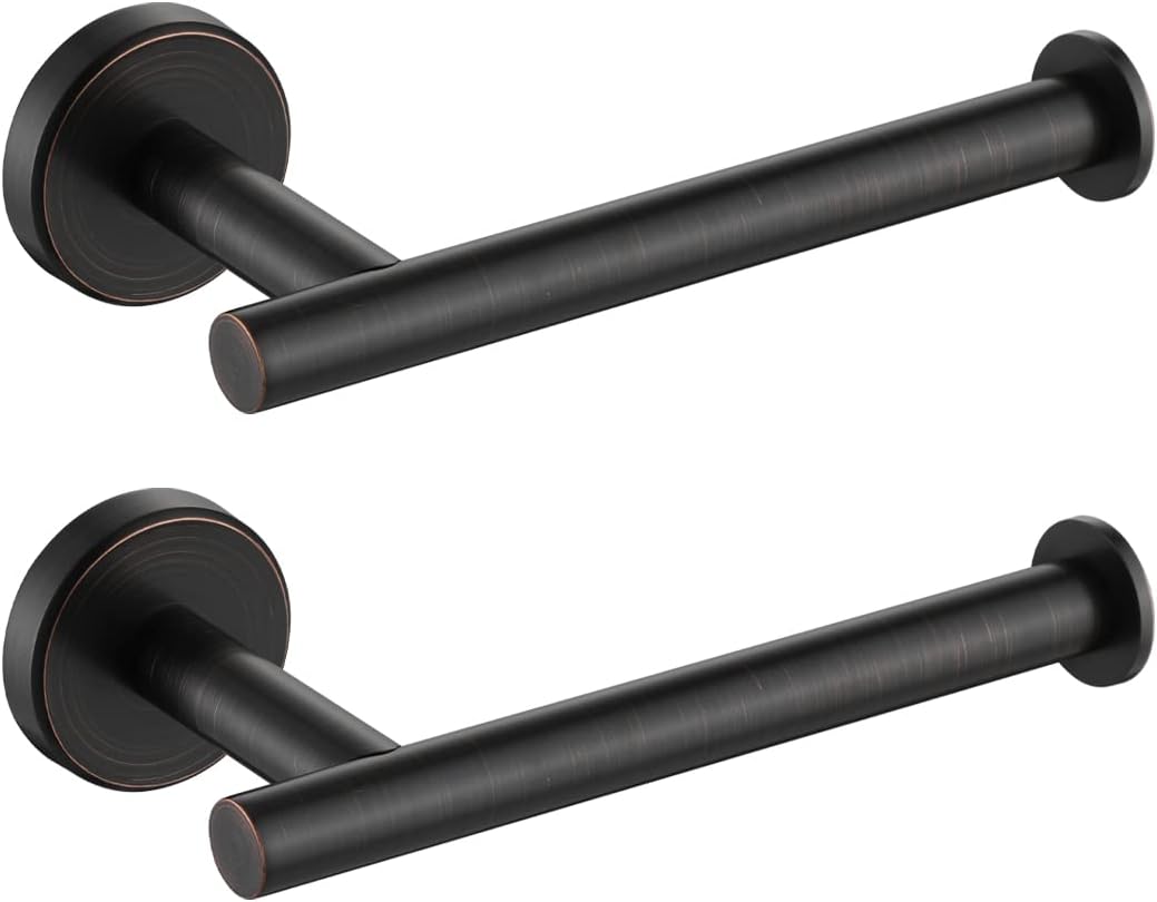 JQK Toilet Paper Holder Oil Rubbed Bronze, 5 Inch 304 Stainless Steel Thick 0.8mm Tissue Paper Dispenser for Bathroom, Hold Mega Rolls Wall Mount, 2 Pack, TPH120-ORB-P2