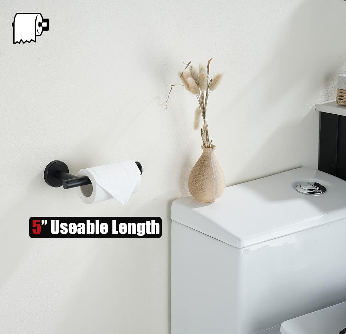 JQK Black Toilet Paper Holder, 5 Inch 304 Stainless Steel Thick 0.8mm Tissue Paper Dispenser, Matte Black Wall Mount, TPH120-PB