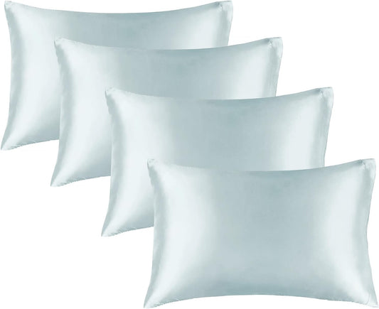 BEDELITE Satin Pillowcase for Hair and Skin, Super Soft Similar to Silk Pillow Cases 4 Pack with Envelope Closure, Cooling Pillowcases for Women Men (20"x26" Standard Size, Stone Blue)