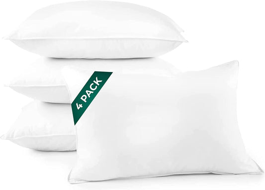 DOWNLITE 4-Pack Set of Hotel Style Hypoallergenic Down Alternative Bed Pillows – Standard/Queen Jumbo Size, 20” x 28” – Soft/Medium Density, for Stomach & Back Sleepers – Machine Washable