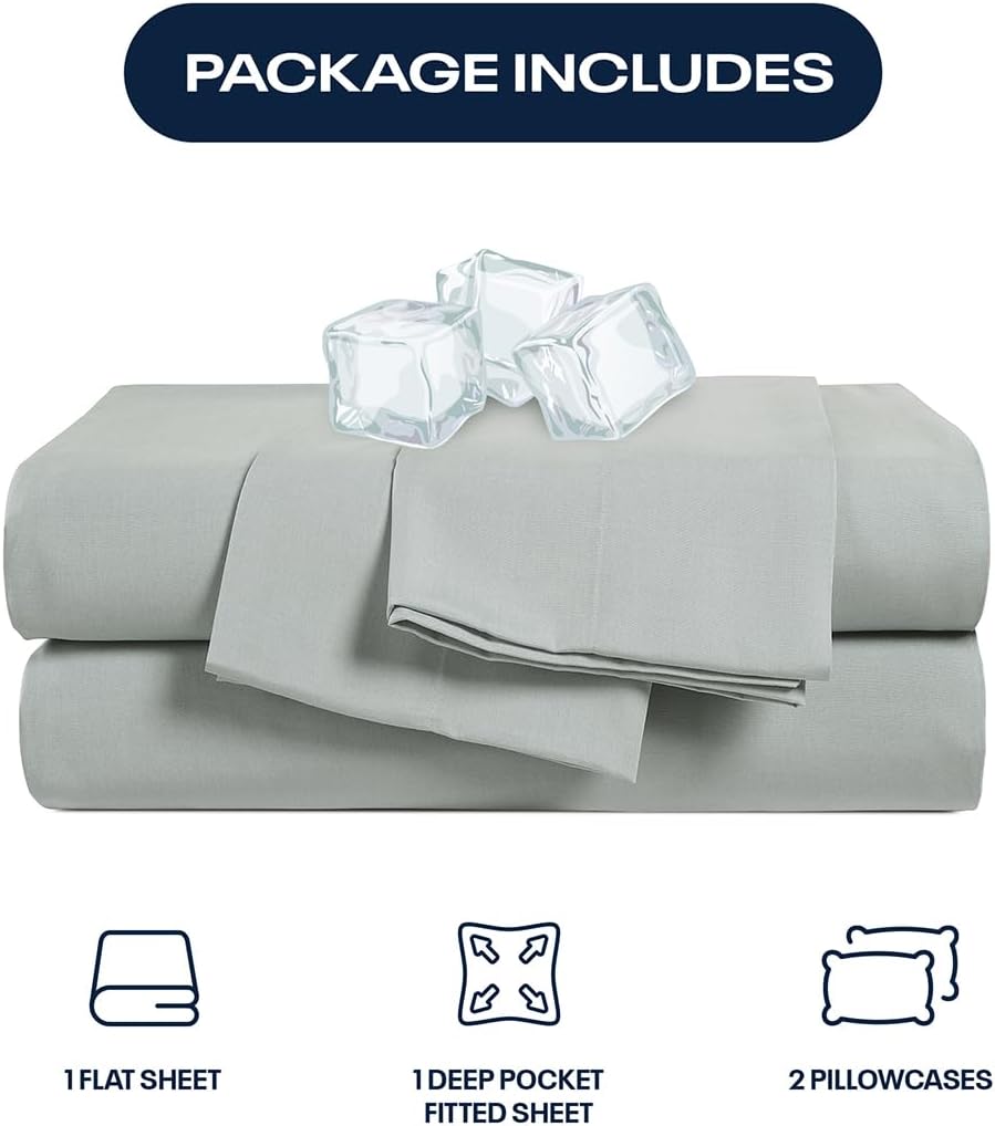 Reebok King Sheet Set from Tencel Eucalyptus - Soft, Cooling & Breathable for Hot Sleepers, Deep Pocket Up to 17 Inches, 4Pc Hotel Luxury Bedding Set, Bedsheet & Pillowcases (Lunar Rock, King)
