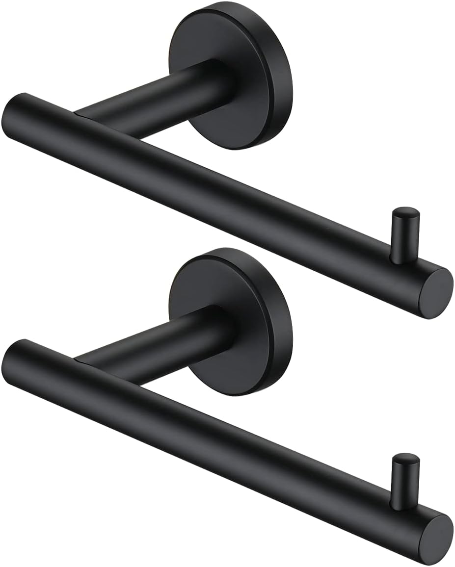 JQK Black Toilet Paper Holder, 5 Inch 304 Stainless Steel Thick 0.8mm Tissue Paper Dispenser, Matte Black Wall Mount 2 Pack, TPH100-PB-P2