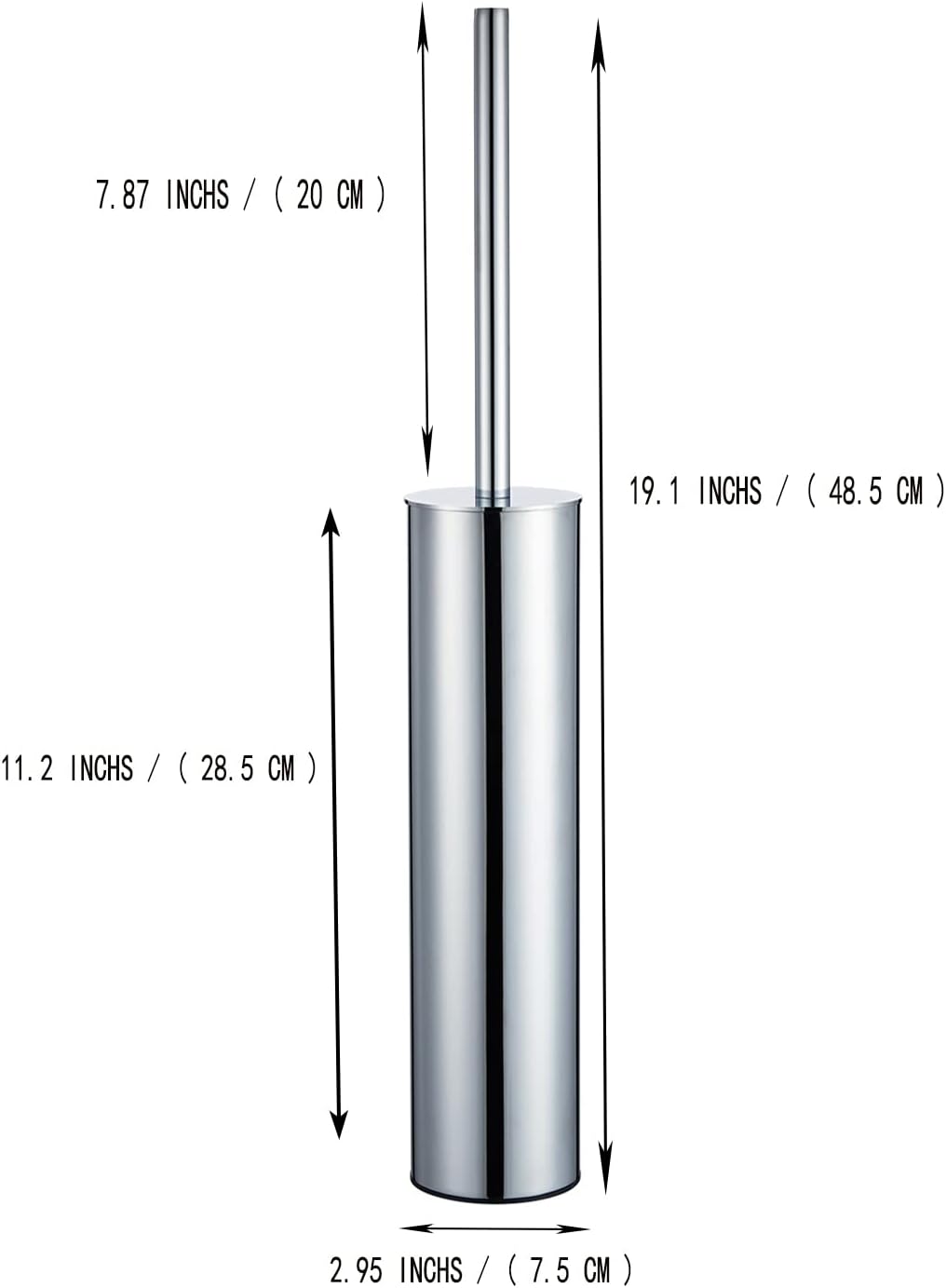 Freestanding Luxury Toilet Brush 304 Stainless Steel Toilet Brush and Holder 19-Inches Tall Round Rust Resistant Anti-Odor and Easy to Clean with Polished Chrome Finished