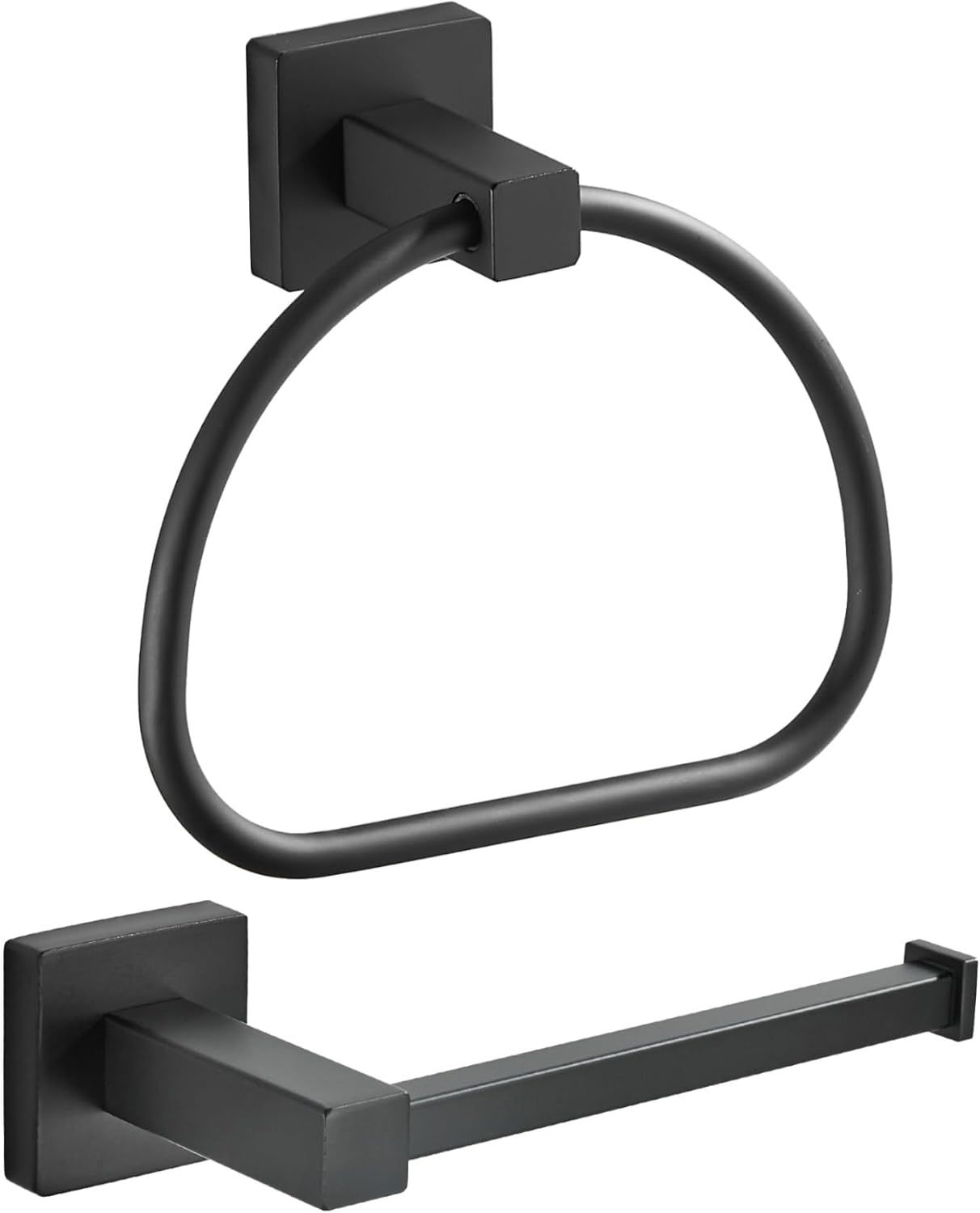 Leyden Black Toilet Paper Holder Towel Ring, Matte Bathroom Hand Towel Holder Toilet Roll Holder, Modern Bath Hardware Set Wall Mounted Stainless Steel 2 Pieces