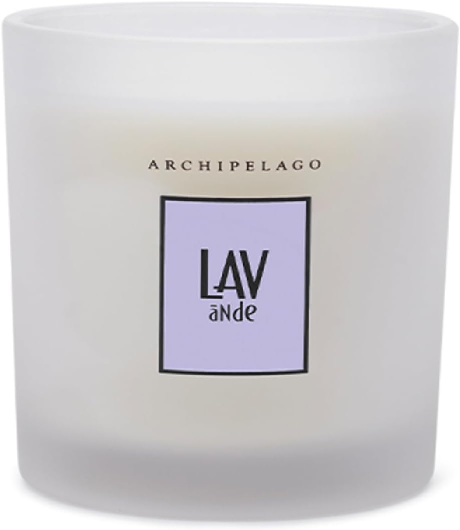 Archipelago Botanicals Hand-Poured Soy Wax Blend Scented Candle with Fragrance Oils, Lead-Free Cotton Wicks, Glass Candle Jar with Gift Box, Burns Approx. 60 Hours, Lavende, 10 Oz.