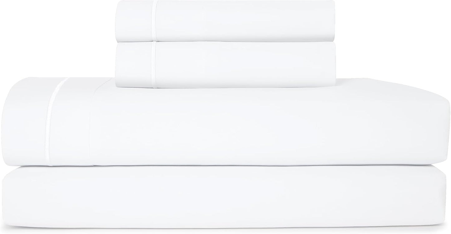 CASUAL LIVING Queen Sheets Set 4 Piece Cooling Sheets with 2 Pillowcases Soft Microfiber Hypoallergenic Washable Bed Set Deep Pocket Lightweight Bedding Elasticized for Bedroom, Queen, White