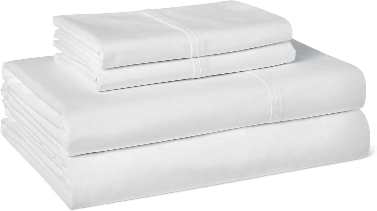 Amazon Basics Soft Organic Cotton Sheet Set with 2-Pieces Pillowcase, White, Queen